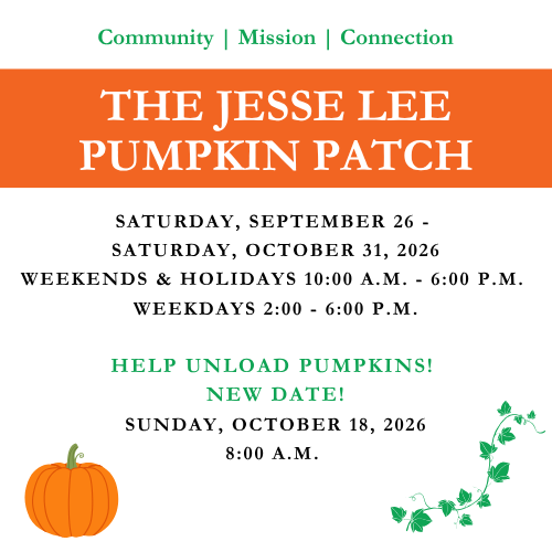 The Jesse Lee Pumpkin Patch (500 x 500 px) The Jesse Lee Pumpkin Patch is open weekends 10:00-6:00 and weekdays 2:00-6:00 through October
